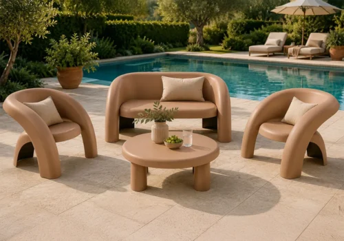 Salon de Jardin LOULA Marron (Canapé 2 Places avec 2 Fauteuils et Table Basse) Jardins & Terrasses Votre Magasin de Meuble et Électroménager à La Réunion !