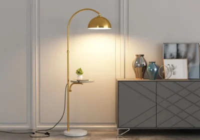 Lampadaire SALON Edition avec Tablette – LED Minimaliste Moderne Or