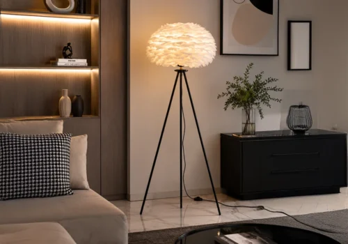 Lampadaire NOCTIS – Trépied Design Moderne Noir & Blanc Inspirations Déco Votre Magasin de Meuble et Électroménager à La Réunion !