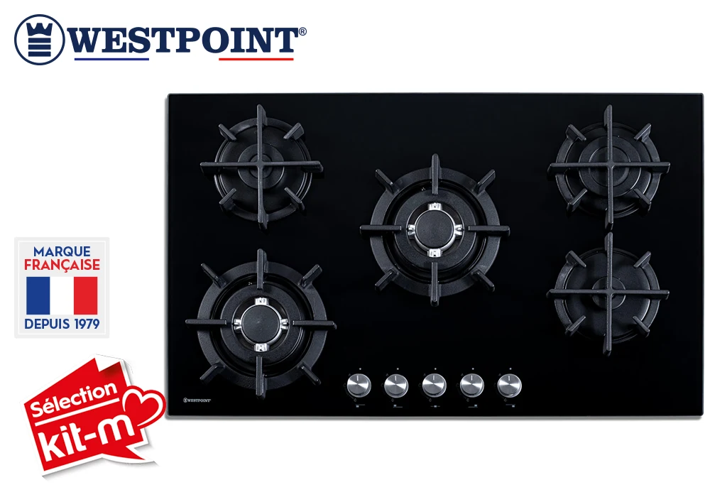 Plaque de Cuisson Vitrée 5 Feux Gaz 86 cm WESTPOINT (WGUC-95024.NGC) Cuisson Votre Magasin de Meuble et Électroménager à La Réunion ! 4 Plaque de Cuisson Vitrée 5 Feux Gaz 86 cm WESTPOINT (WGUC-95024.NGC) – Image 1