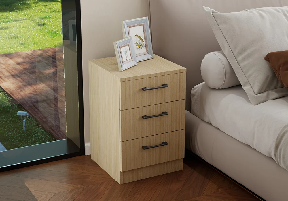 Chevet VARAN 3 Tiroirs Chêne Armoires, Commodes & Chevets Votre Magasin de Meuble et Électroménager à La Réunion ! 4 Chevet VARAN 3 Tiroirs Chêne – Image 1