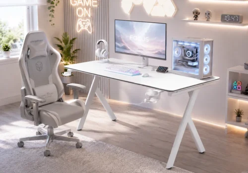 Bureau Gaming VALIN Blanc Bureaux Votre Magasin de Meuble et Électroménager à La Réunion !