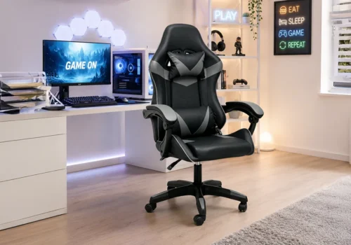 Fauteuil Gaming BLORY Noir et Gris Bureaux Votre Magasin de Meuble et Électroménager à La Réunion !