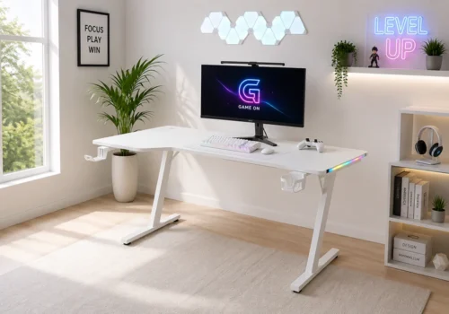 Bureau Gaming Blanc ZENOX LED RGB Bureaux Votre Magasin de Meuble et Électroménager à La Réunion !