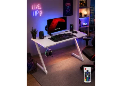 Bureau Gaming Blanc ZENOX LED RGB Bureaux Votre Magasin de Meuble et Électroménager à La Réunion !