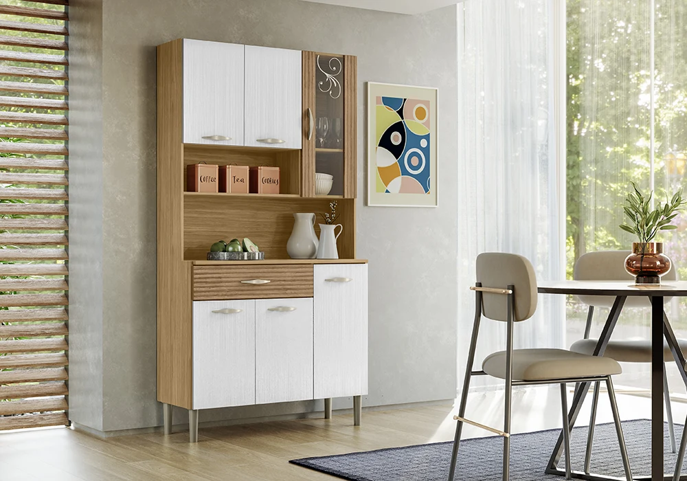 Buffet Cuisine GOLDEN PLUS 6 Portes/ 1 Tiroir Blanc/Freijó Cuisine Votre Magasin de Meuble et Électroménager à La Réunion !