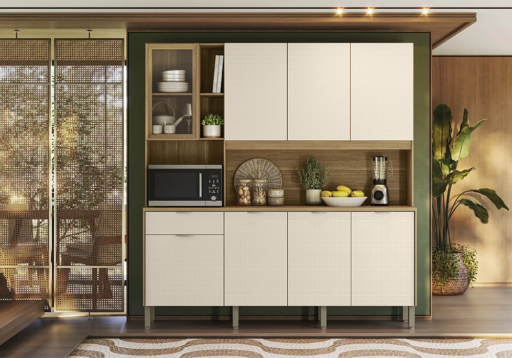 Buffet Cuisine NATURE 7 Portes/ 1 Tiroir Beige/Freijó Cuisine Votre Magasin de Meuble et Électroménager à La Réunion !