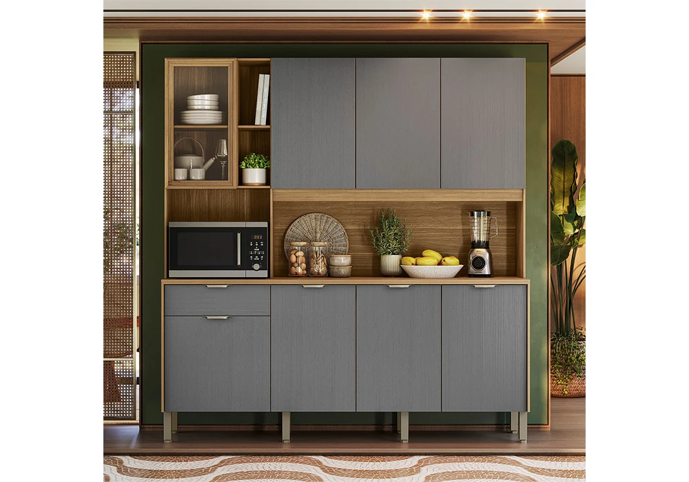 Buffet Cuisine NATURE 7 Portes/ 1 Tiroir Gris/Freijó Cuisine Votre Magasin de Meuble et Électroménager à La Réunion !