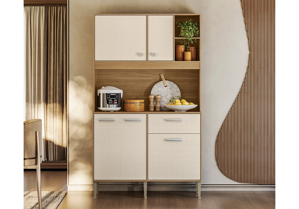 Buffet Cuisine LIV 5 Portes 1 Tiroir Beige/Freijó Cuisine Votre Magasin de Meuble et Électroménager à La Réunion !