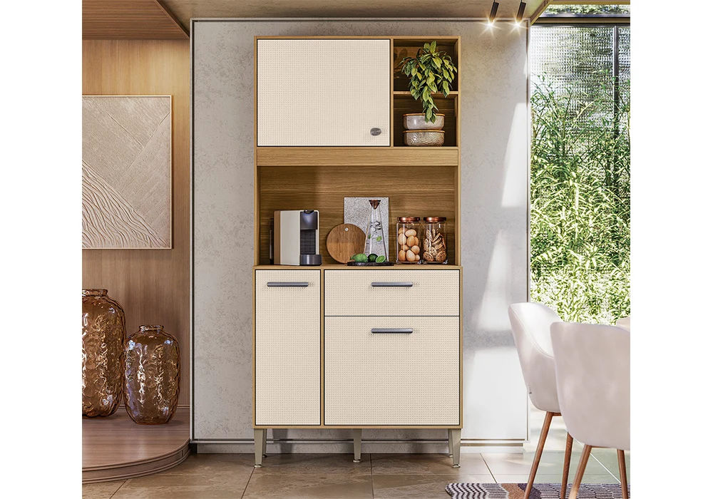 Buffet Cuisine ZEN 2 Portes/ 2 Tiroirs Freijó/Beige Cuisine Votre Magasin de Meuble et Électroménager à La Réunion !