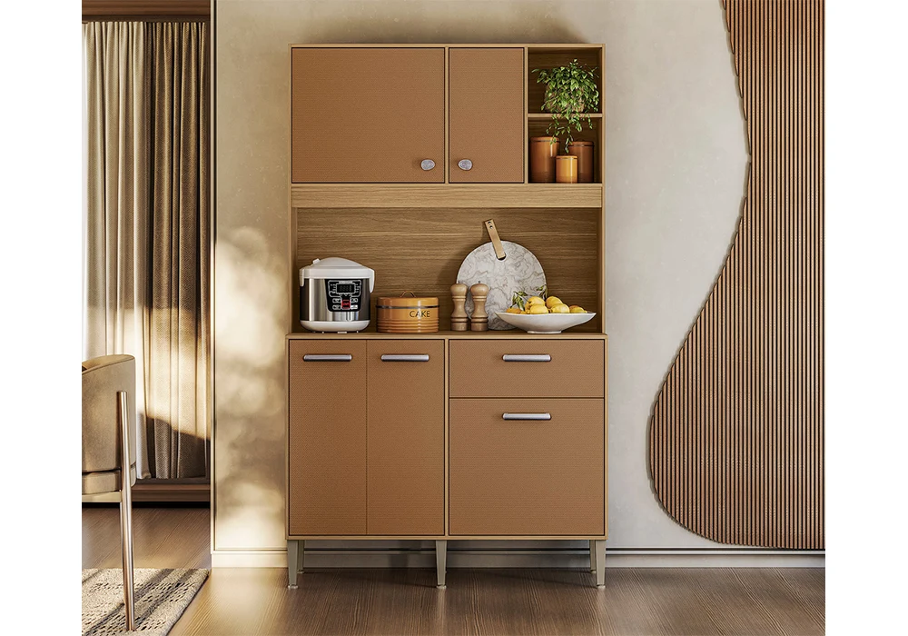 Buffet Cuisine LIV 5 Portes 1 Tiroir Terracotta/Freijó Cuisine Votre Magasin de Meuble et Électroménager à La Réunion ! 4 Buffet Cuisine LIV 5 Portes 1 Tiroir Terracotta/Freijó – Image 1