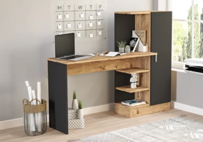 Bureau avec Bibliothèque BUENO 1 porte Anthracite/ Chêne