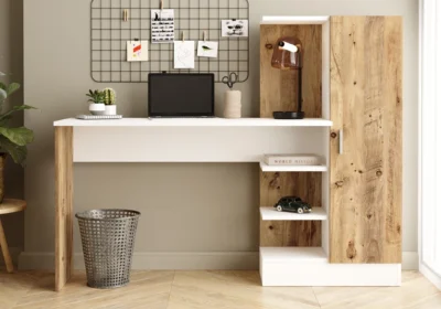 Bureau avec Bibliothèque BUENO 1 porte Blanc/ Chêne