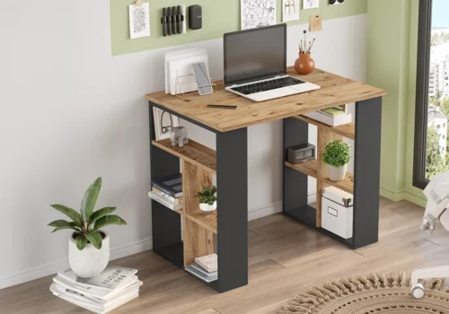 Bureau Compact avec Rangements Latéraux Anthracite/ Chêne Bureaux Votre Magasin de Meuble et Électroménager à La Réunion !
