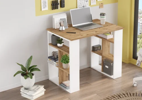 Bureau Compact avec Rangements Latéraux Blanc/ Chêne Bureaux Votre Magasin de Meuble et Électroménager à La Réunion !
