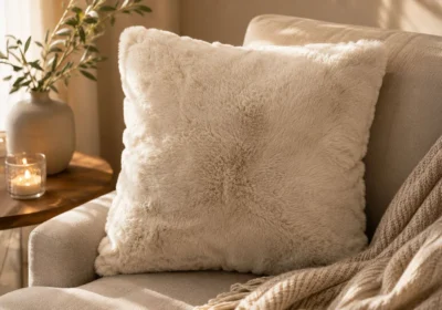 Coussin Décoratif Beige en Fausse Fourrure – 45 x 45 cm