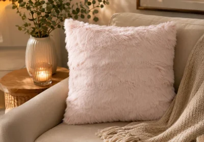 Coussin Décoratif Rose en Fausse Fourrure – 45 x 45 cm