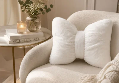 Coussin Décoratif Nœud Blanc Ultra Doux – 35 x 40 cm