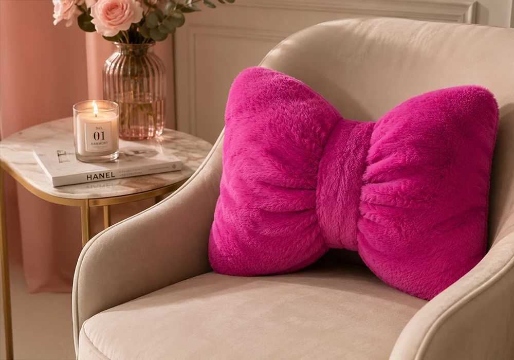 Coussin Décoratif Nœud Rose Fuchsia Ultra Doux – 35 x 40 cm Coussins Votre Magasin de Meuble et Électroménager à La Réunion !
