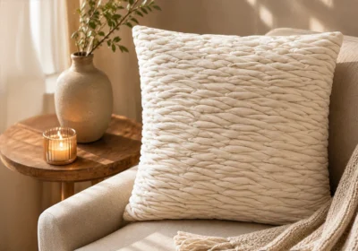 Coussin Décoratif Tressé Écru – 45 x 45 cm
