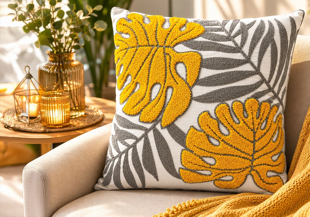 Coussin Décoratif Tropical Jaune & Gris – 45 x 45 cm Coussins Votre Magasin de Meuble et Électroménager à La Réunion !