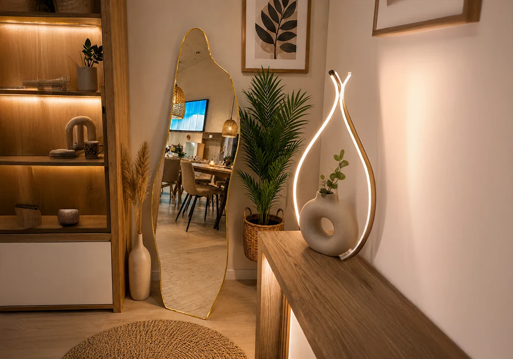 Miroir GALET Sur Pied Gold Décoration Votre Magasin de Meuble et Électroménager à La Réunion ! 4 Miroir GALET Sur Pied Gold – Image 1