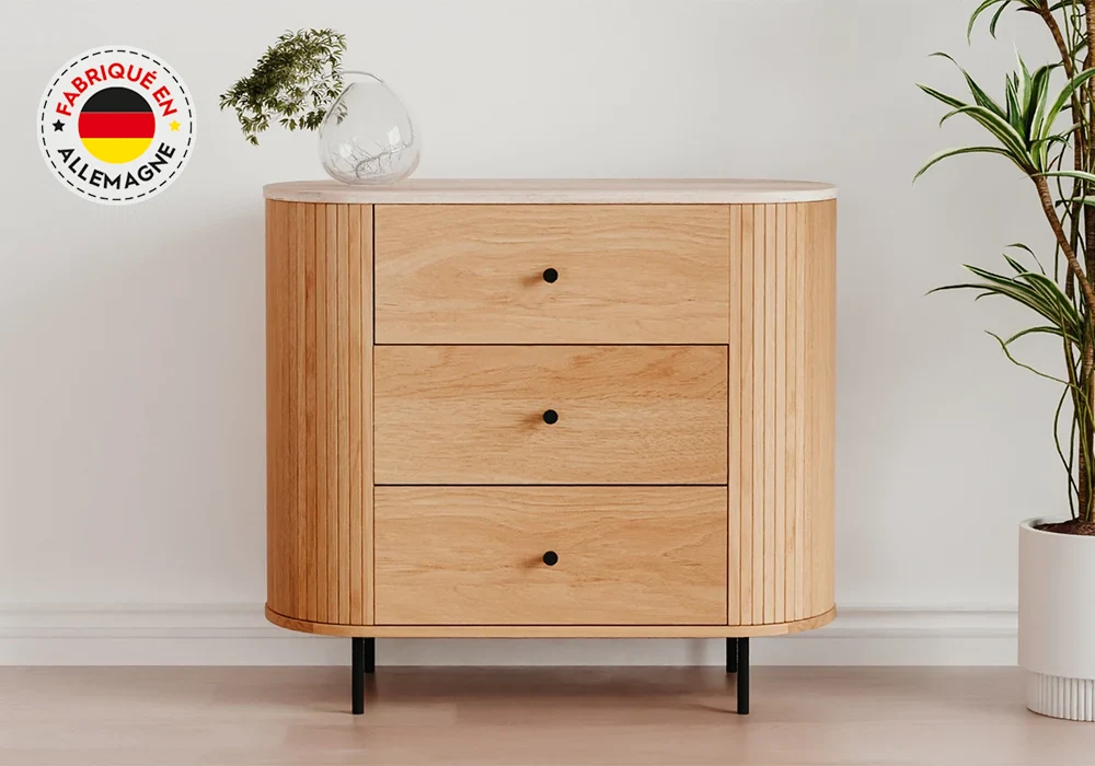 Commode FABIA 3 Tiroirs Chêne Armoires, Commodes & Chevets Votre Magasin de Meuble et Électroménager à La Réunion ! 4 Commode FABIA 3 Tiroirs Chêne – Image 1