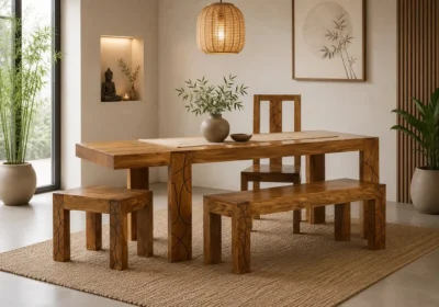 Table à Manger Rectangulaire avec 6 Chaises TAHITI (2 Allonges à l’Italienne)