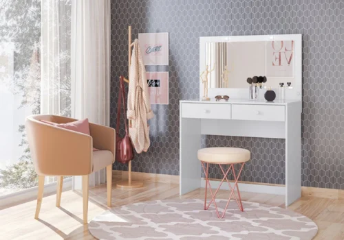 Coiffeuse DAILA 2 Tiroirs Blanc Armoires, Commodes & Chevets Votre Magasin de Meuble et Électroménager à La Réunion !