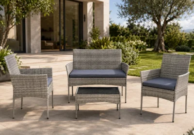 Salon de Jardin MADRID avec 1 Canapé 2 Places, 2 Fauteuils et 1 Table Basse