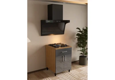 Meuble Bas 60 cm Cuisson 2 Portes Gris (COLLECTION SELENA) Ensembles Cuisine Votre Magasin de Meuble et Électroménager à La Réunion !