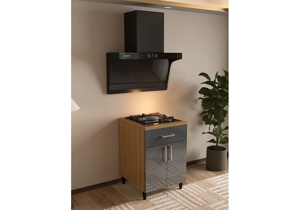 Meuble Bas 60 cm Cuisson 2 Portes Gris (COLLECTION SELENA) Ensembles Cuisine Votre Magasin de Meuble et Électroménager à La Réunion ! 4 Meuble Bas 60 cm Cuisson 2 Portes Gris (COLLECTION SELENA) – Image 1