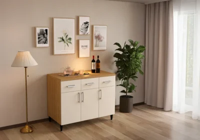 Meuble Bas 120 cm 3 Portes/ 3 Tiroirs Beige (COLLECTION SELENA) Ensembles Cuisine Votre Magasin de Meuble et Électroménager à La Réunion !
