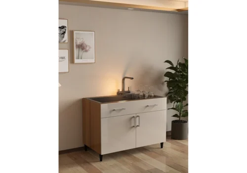 Meuble Bas Sous Evier 120 cm/ 2 Portes Beige (COLLECTION SELENA) Ensembles Cuisine Votre Magasin de Meuble et Électroménager à La Réunion !