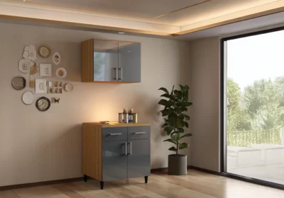 Meuble Haut 80 cm / 2 Portes Gris (COLLECTION SELENA) Ensembles Cuisine Votre Magasin de Meuble et Électroménager à La Réunion !