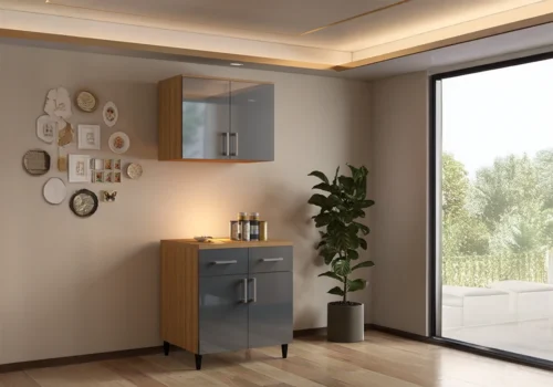 Meuble Haut 80 cm / 2 Portes Gris (COLLECTION SELENA) Ensembles Cuisine Votre Magasin de Meuble et Électroménager à La Réunion !