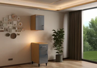 Meuble Haut 40 cm / 1 Porte Gris (COLLECTION SELENA) Ensembles Cuisine Votre Magasin de Meuble et Électroménager à La Réunion ! 4