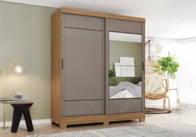 Armoire 2 Portes Coulissantes Cappucino avec Miroir