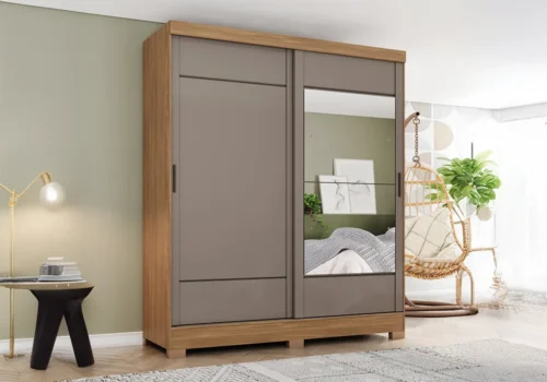 Armoire 2 Portes Coulissantes Cappucino avec Miroir Armoires, Commodes & Chevets Votre Magasin de Meuble et Électroménager à La Réunion !
