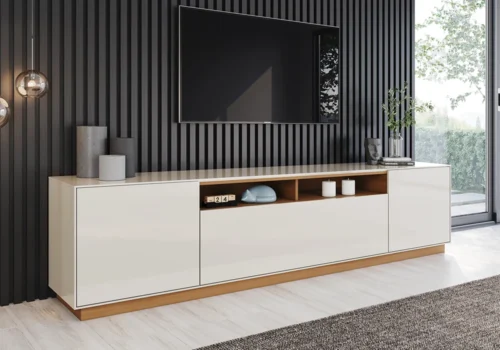 Meuble TV DOMUS 3 Portes Chêne/ Crème Meubles Votre Magasin de Meuble et Électroménager à La Réunion !