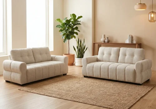 Salon 3 + 2 Places HOLIA Beige Classiques Votre Magasin de Meuble et Électroménager à La Réunion !