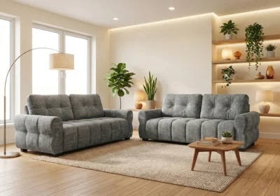 Salon 3 + 2 Places HOLIA Gris Classiques Votre Magasin de Meuble et Électroménager à La Réunion !