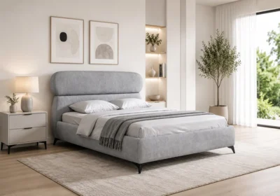 Lit 140×190 cm NOYA Gris Avec Sommier Chambres à Coucher Votre Magasin de Meuble et Électroménager à La Réunion !