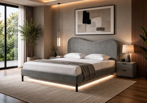Lit ELYA 160×200 cm Gris Chambres à Coucher Votre Magasin de Meuble et Électroménager à La Réunion !