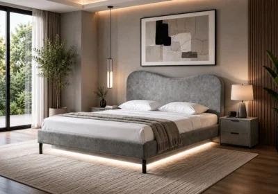 Lit LED ELYA 140x190 cm Gris avec Sommier