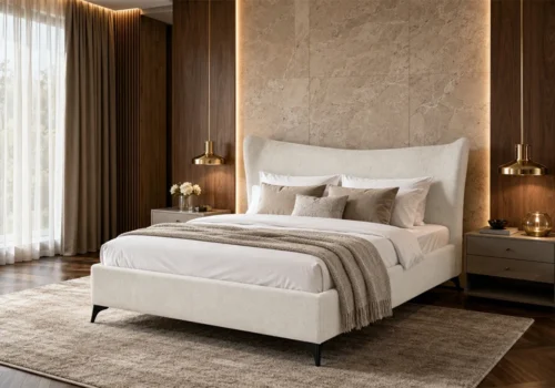 Lit ERIA 160×200 cm Beige Chambres à Coucher Votre Magasin de Meuble et Électroménager à La Réunion !