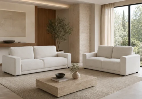 Salon 3 Places + 2 Places MILIA Beige Classiques Votre Magasin de Meuble et Électroménager à La Réunion !