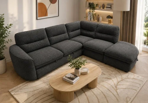 Salon D’Angle Convertible ZENIA Gris Foncé Angles Votre Magasin de Meuble et Électroménager à La Réunion !