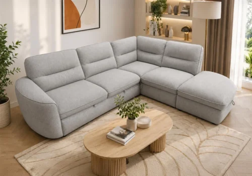 Salon D’Angle Convertible ZENIA Gris Clair Angles Votre Magasin de Meuble et Électroménager à La Réunion !