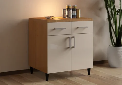 Meuble Bas 80 cm 2 Portes/ 2 Tiroirs Beige (COLLECTION SELENA) Ensembles Cuisine Votre Magasin de Meuble et Électroménager à La Réunion !